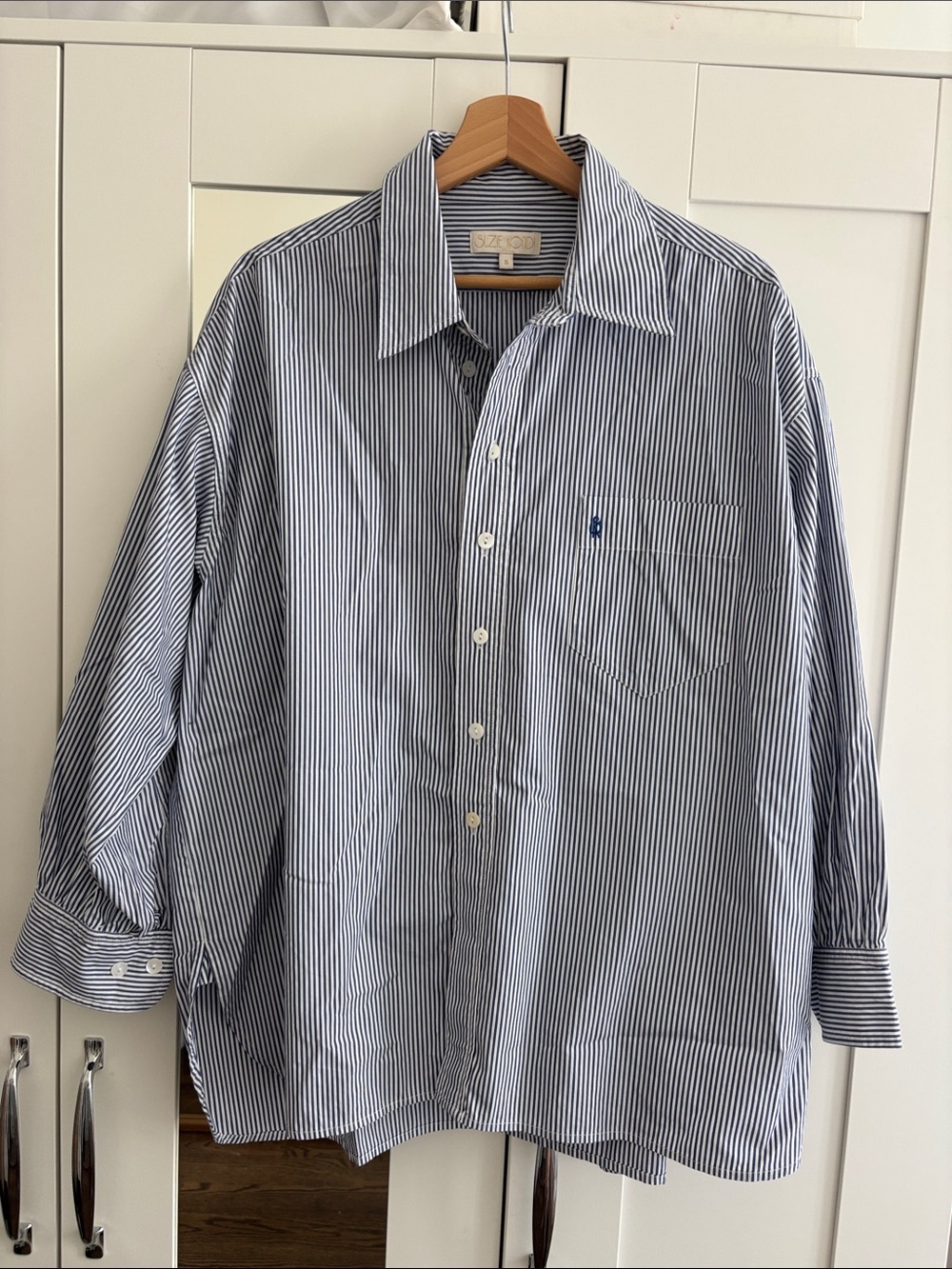 Suzie Kondi Navy and White Pinstripe Button-Down Kappa Shirt